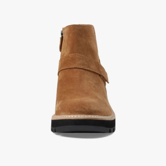 Eileen Fisher Cargo Ankle Boot in Savana Suede Tan Brown Wedge Heel Lightweight